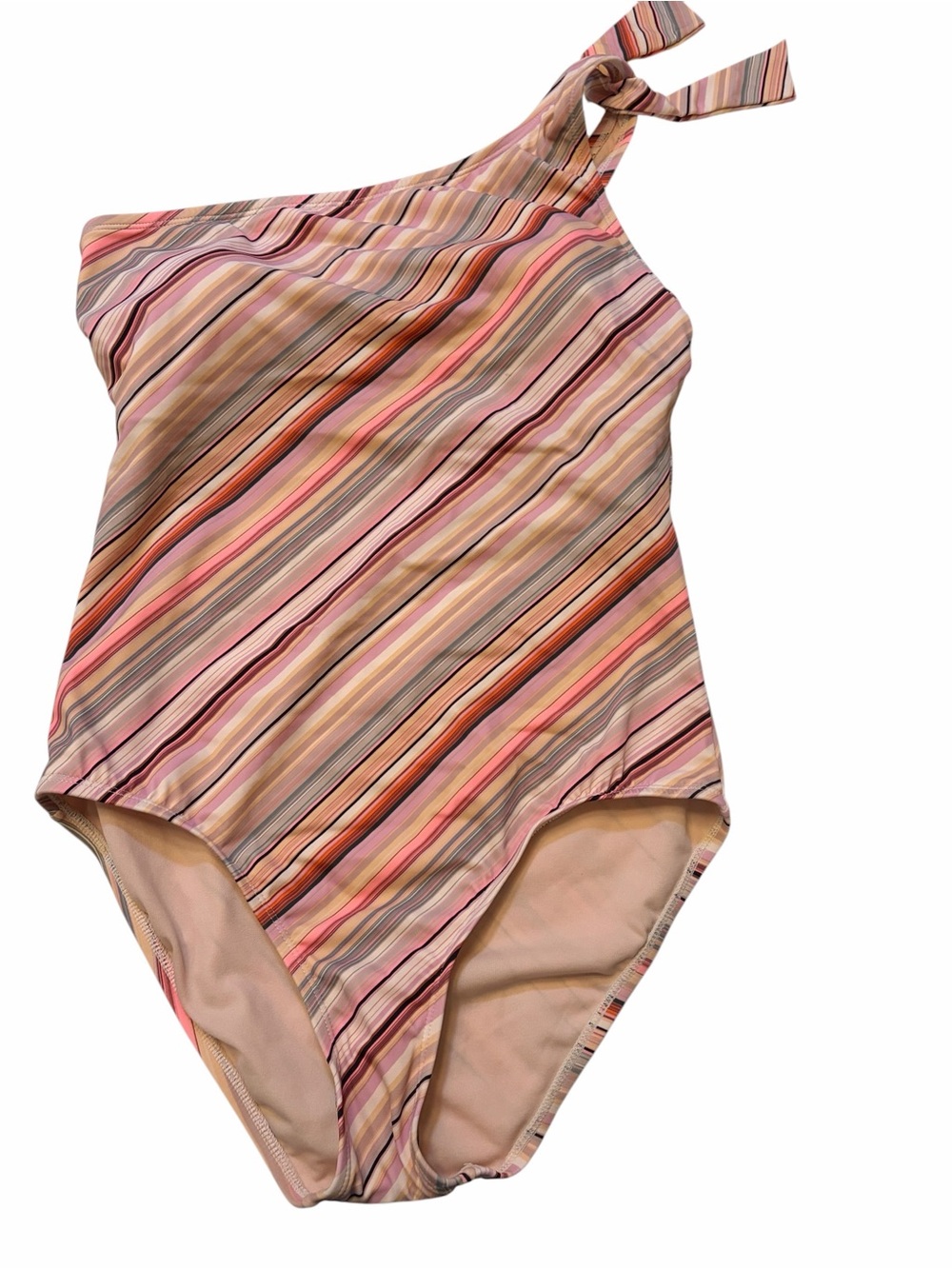NWT- Aqua Couture Women’s One Piece Swimsuit Pink, Tan Diagonal Strips, SZ LG